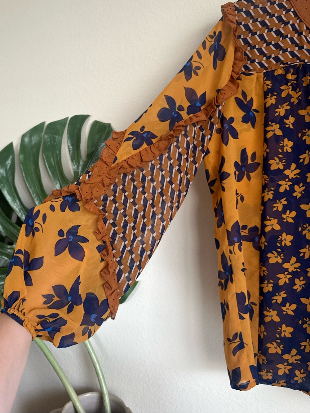 Cabi Fall Pattern Patchwork Ruffle Blouse - Picture 4 of 7